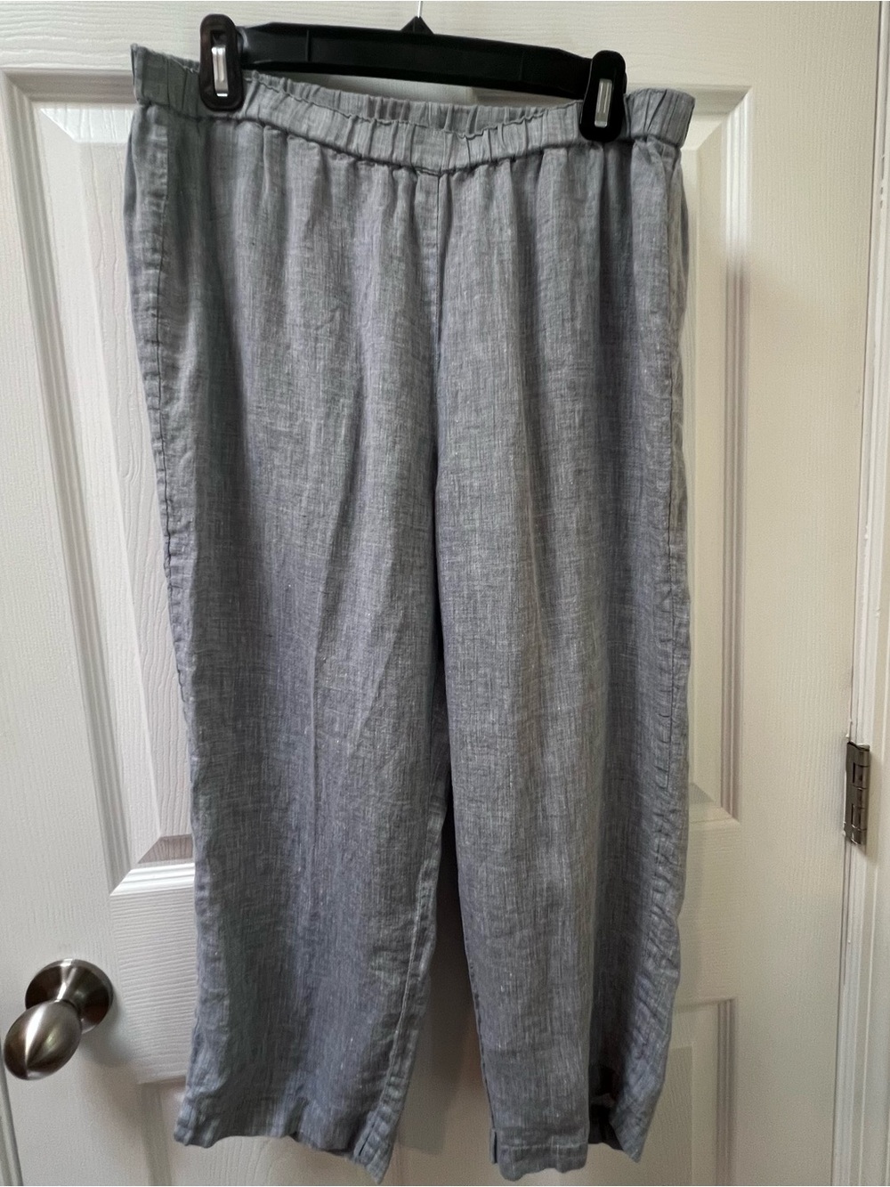 Eileen Fisher Women's Organic Linen Cropped Pull-On Pants Blue Gray Lagenlook M